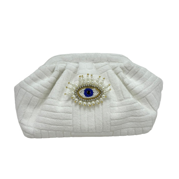 Toweling Pouch Clutch Bag - White