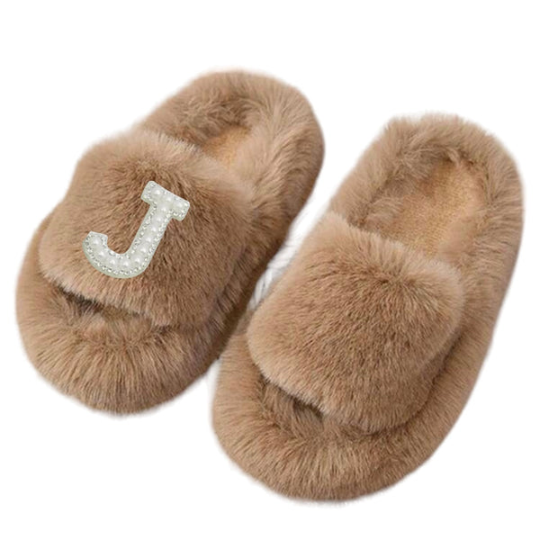 Children's Personalised Tan Faux Fur Slippers