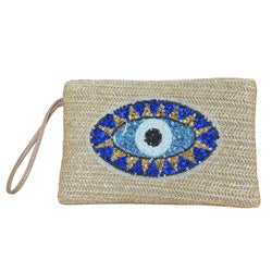 Sequin Eye Raffia Clutch Bag