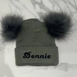 Personalised Pom Pom Hat - Grey