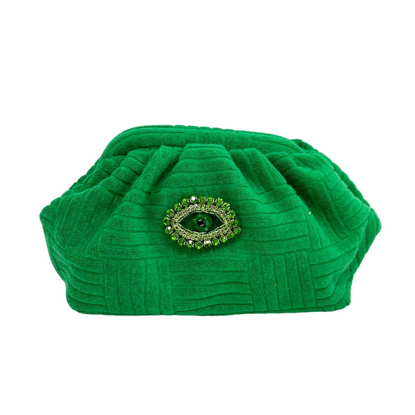 Toweling Pouch Clutch Bag - Green