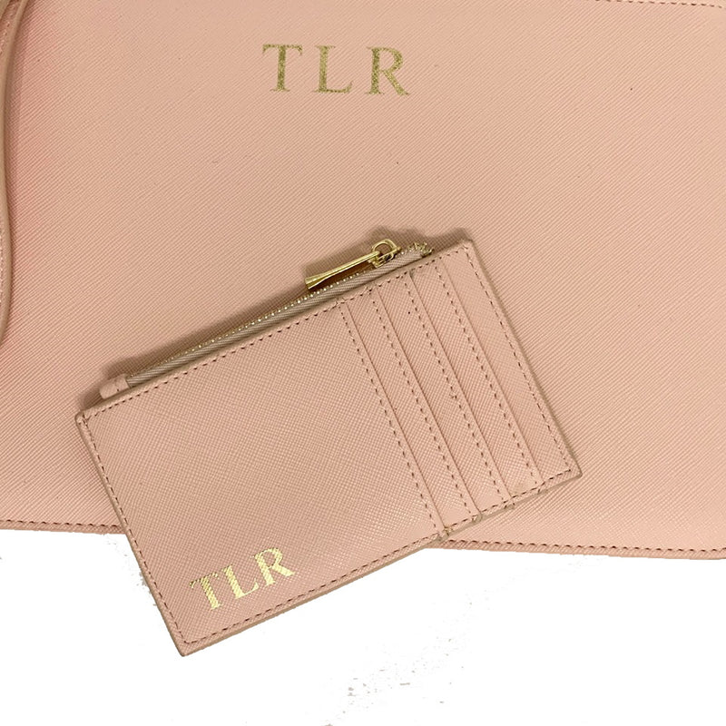 Personalised Initial Clutch Bag & Card Holder Gift set - Nude