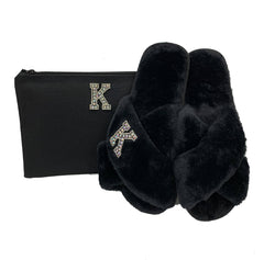 Personalised Black Faux Fur Slippers Gift Set