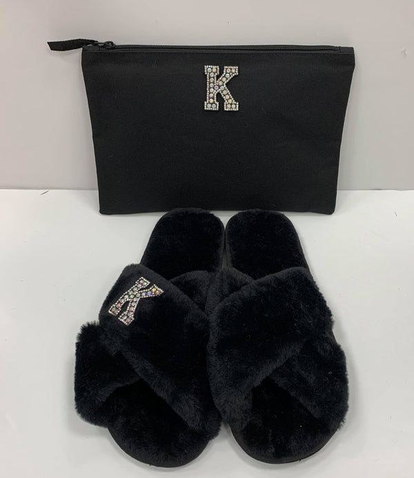 PENNY Personalised Black Faux Fur Slippers Gift Set