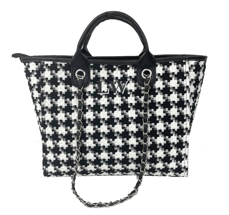 TLB Chain Tote Bag - Black Houndstooth