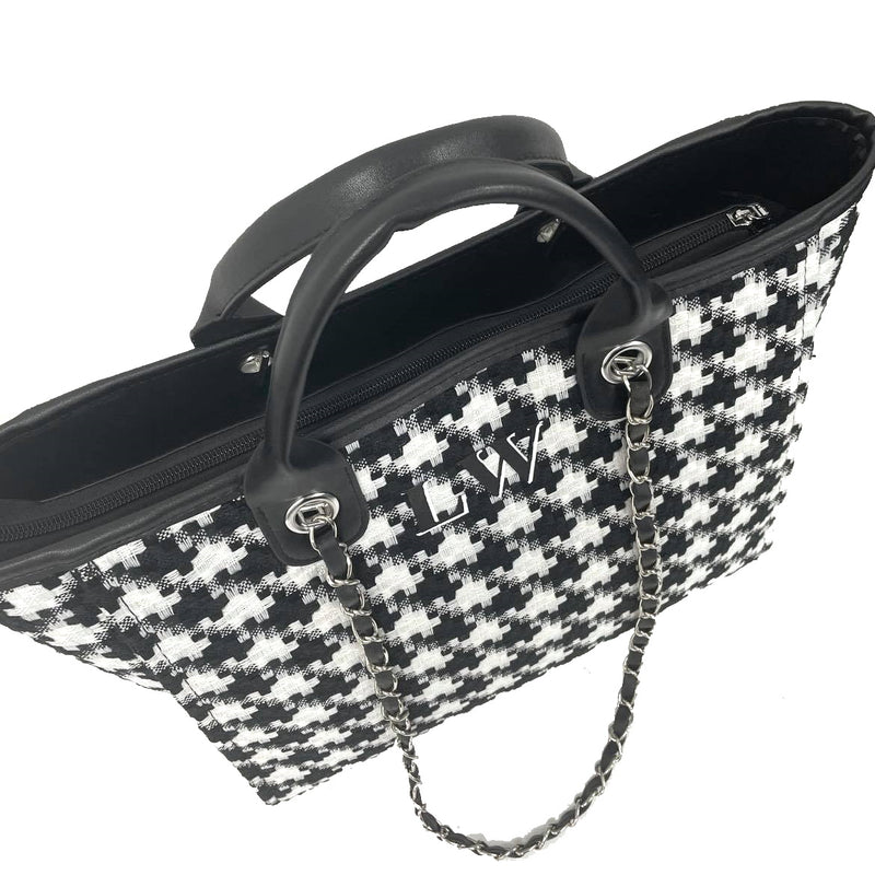 TLB Chain Tote Bag - Black Houndstooth