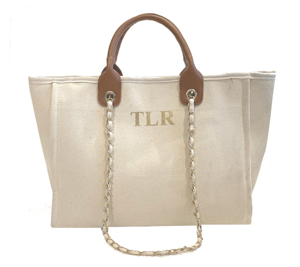TLB Gold Tote Chain Bag - Cream
