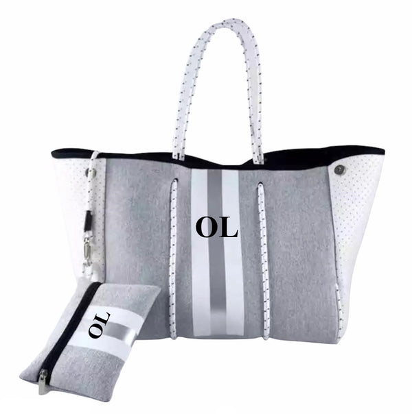 Neoprene Tote Bag - Grey/silver/white
