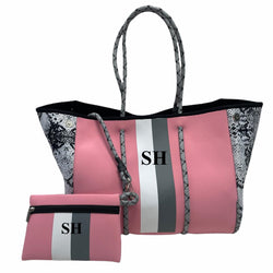 Neoprene Tote Bag -White/Grey/Pink