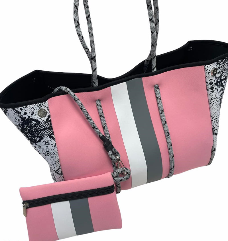 Neoprene Tote Bag -White/Grey/Pink