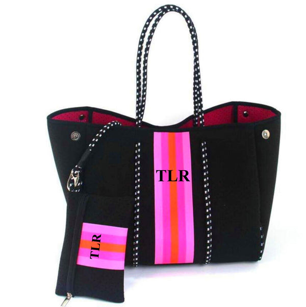 Neoprene Tote Bag -Black/Orange/Pink