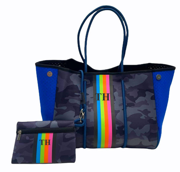 Neoprene Tote Bag - Blue/Rainbow
