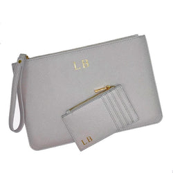 Personalised Initial Clutch Bag & Card Holder Gift set - Grey