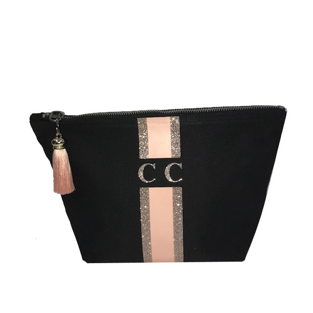 image 1 of LIMITED EDITION Peach and Rose Gold Glitter make up bag BLACK