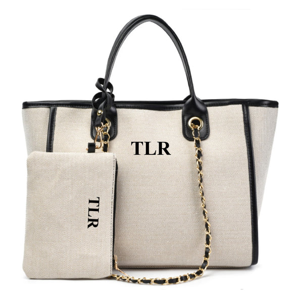 TLB Gold Chain Tote Bag Gift Set - Black