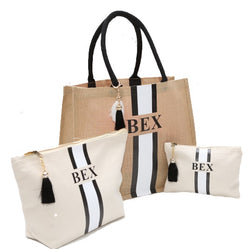 image 1 of Personalised Gift Set Tote Bag Large Make Up Bag and Medium Clutch
