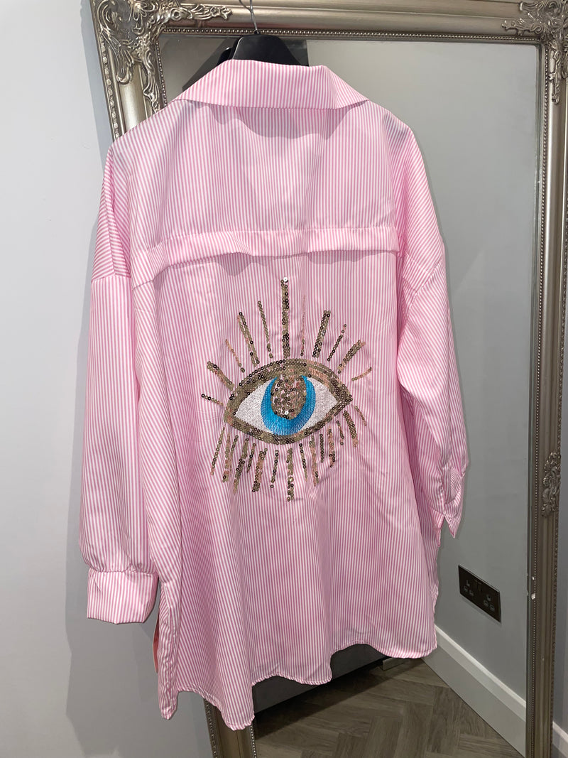Pinstripe Evil Eye Sequin shirt - Pink