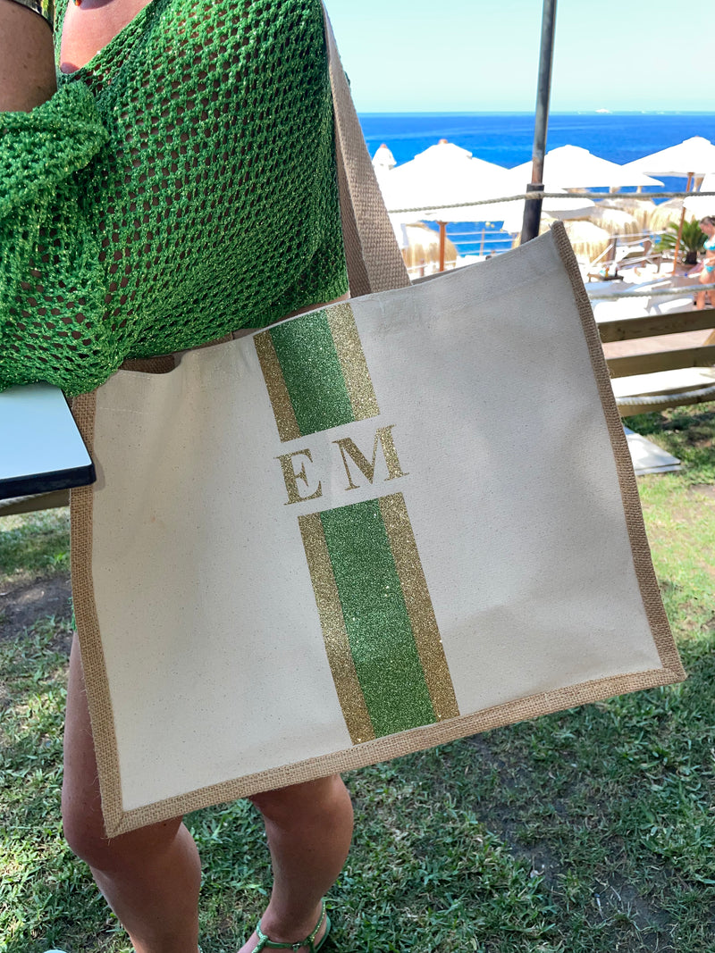LIMITED EDITION Green and Gold Glitter tote bag