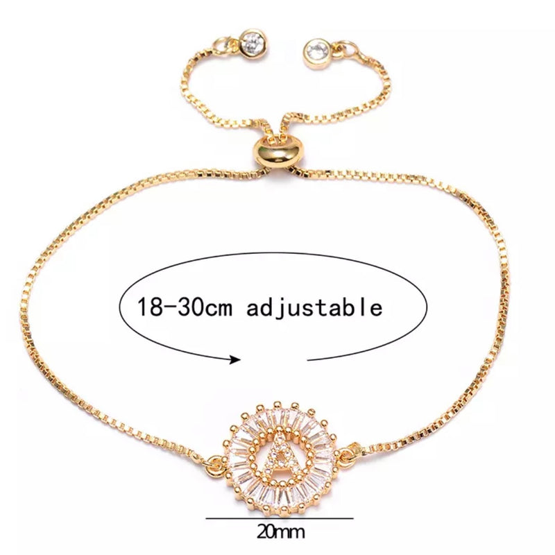 Mini Circle Initial Crystal Bracelet - Gold