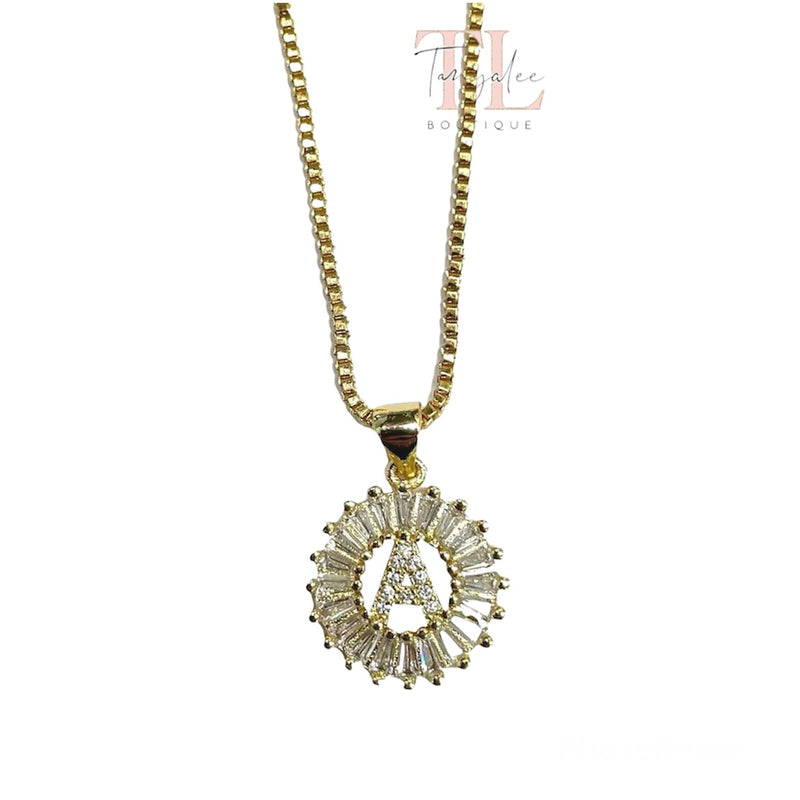 Mini Circle Initial Crystal Necklace - Gold