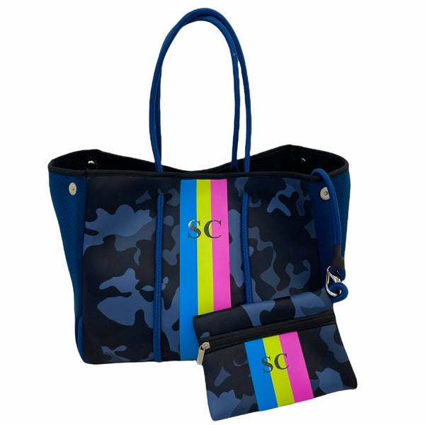 Neoprene Tote Bag - Rainbow Blue Cameo