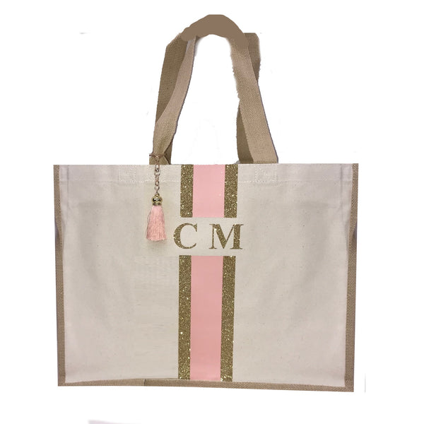 image 1 of LIMITED EDITION Peach and Gold Glitter tote bag