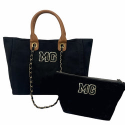 TLB Gold Tote Chain Bag Black Patch Letters Set