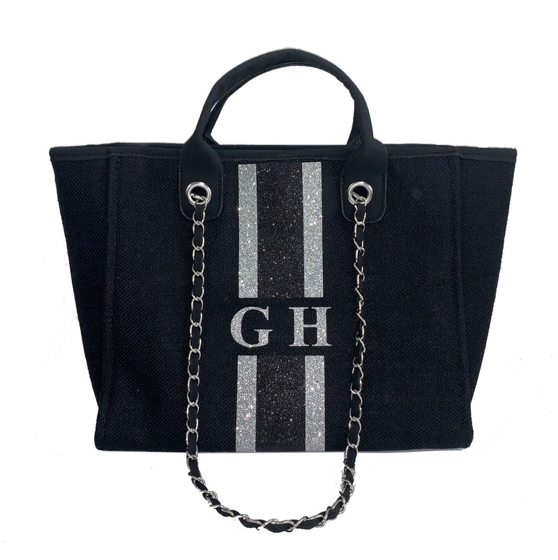 TLB Glitter Chain Tote Bag - Gliter Black/Silver