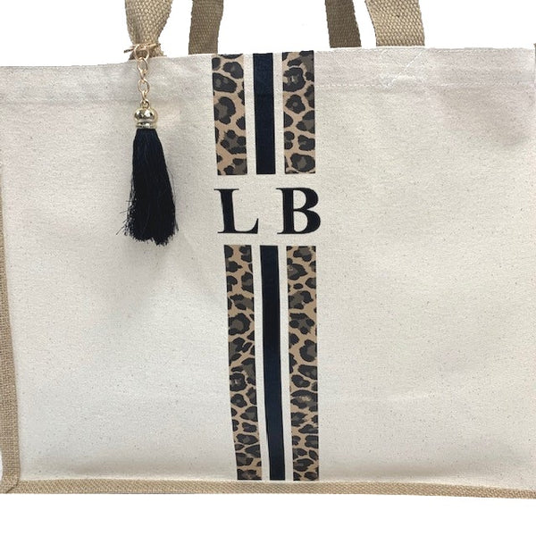 Leopard Print Large Canvas Personalised Tote Bag